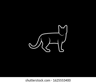Cat Silhouette on Black Background. Isolated Vector Animal Template for Logo Company, Icon, Symbol etc