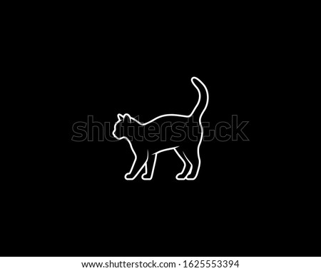 Cat Silhouette on Black Background. Isolated Vector Animal Template for Logo Company, Icon, Symbol etc