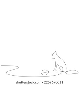 Silueta de gato en ilustración de vector de línea de fondo blanca