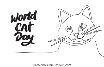 Cat silhouette one line continuous. World Cat Day. Hand drawn vector art