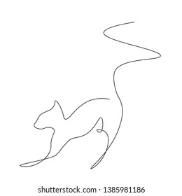 Cat silhouette one line drawing vector illustration