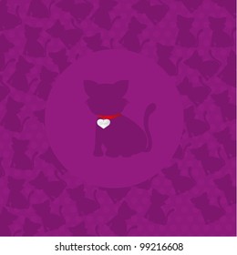 cat silhouette over purple background, vector illustration