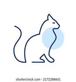 Cat silhouette. Pet-friendly cat lover label. Pixel perfect, editable stroke line art icon