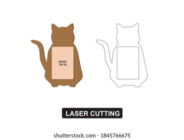 Cat silhouette with photo frame 10*15. laser cutting template. Photo frame in the form of a cat.  Hand made vector illustration.