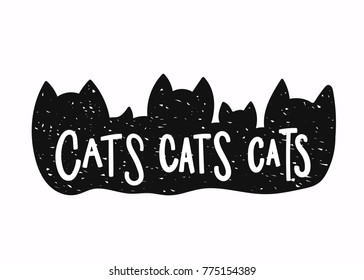 Cat silhouette quote lettering. Calligraphy inspiration graphic design typography element. Hand written postcard. Cute simple vector sign.