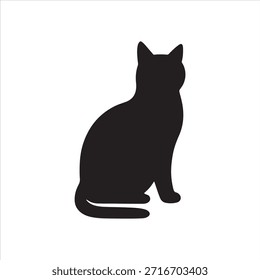 Silueta del gato del ángulo trasero, Ilustración vectorial negra simple del animal doméstico