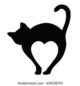 Cat silhouette representing the shape of hearts, vector illustration
