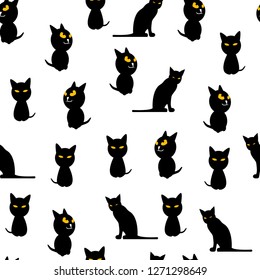 Cat Silhouette Seamless Pattern Background. Vector Illustration.