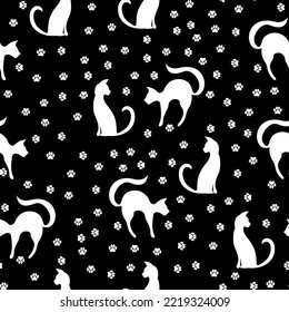 cat silhouette, seamless pattern, vector illustration