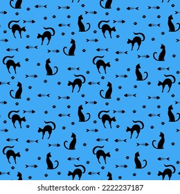 cat silhouette seamless pattern, vector graphic