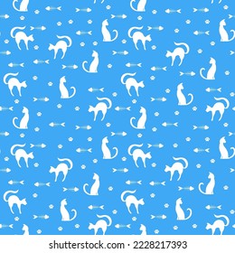 cat silhouette seamless pattern, vector graphic