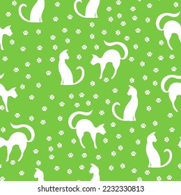 cat silhouette seamless pattern, vector graphic