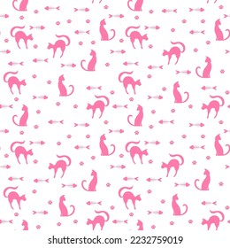 cat silhouette seamless pattern, vector graphic