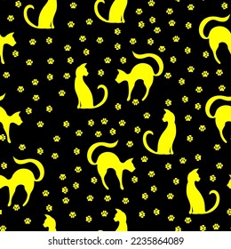 cat silhouette seamless pattern, vector graphic