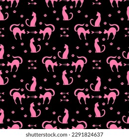 cat silhouette seamless pattern, vector graphic