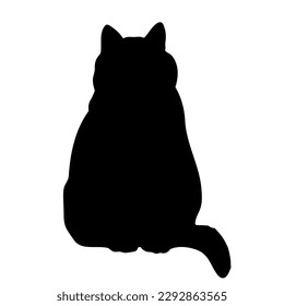 cat silhouette seated front view, vector, cat breeds, pet, animals cat.