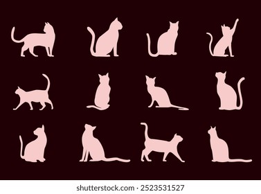 Cat silhouette set, Animal silhouette vector illustration