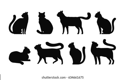 Cat silhouette, set icons. Pets, kitty, feline, animals symbol. Vector illustration