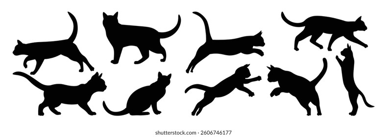 Cat silhouette set isolated on white background - vector illustration