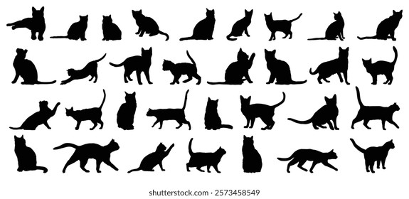 cat silhouette set. cat or kitty isolated farm animal silhouette icon vector collection. Vector illustration