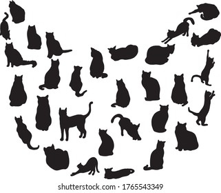 cat silhouette set monochrome vector illustration