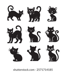 cat silhouette set vector art on a white background