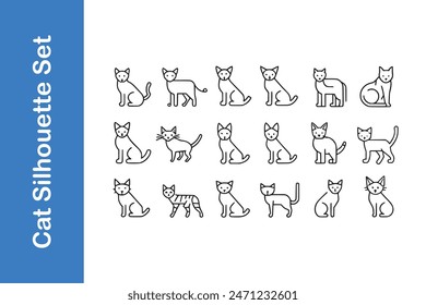 Cat Silhouette set with vector outline. 
