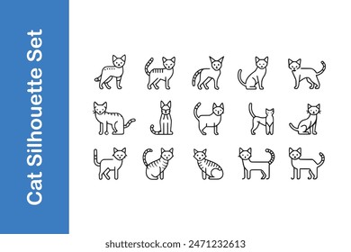 Cat Silhouette set with vector outline. 