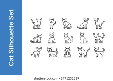 Cat Silhouette set with vector outline. 