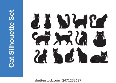 Cat Silhouette set with vector outline. 
