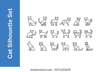 Cat Silhouette set with vector outline. 