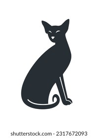 Cat silhouette. Siamese sitting cat. White background. Vector illustration.