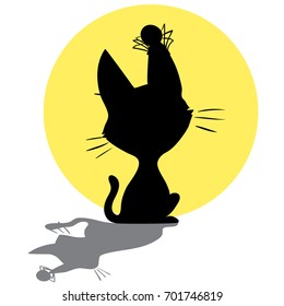 Cat silhouette with the spider on moon background