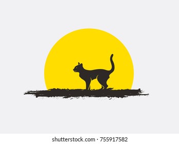 Cat Silhouette in Sunset Vector
