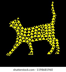 Cat silhouette with triangle embed in yellow and black colors vector illustration.