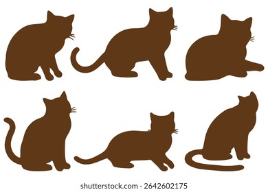 cat silhouette in various poses. cat silhouette in vector illustration .