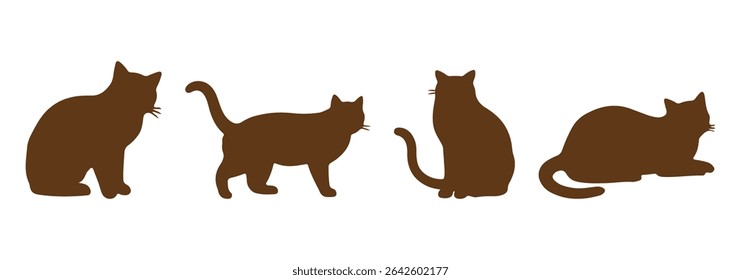 cat silhouette in various poses. cat silhouette in vector illustration .
