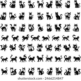 Cat Silhouette Vector Black White