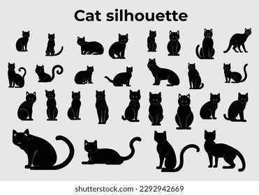 Cat Silhouette vector collection. Pet in isolated background in different position.