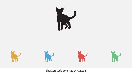 Cat silhouette vector icon. Pet Cat icon. Set of colorful flat design icons