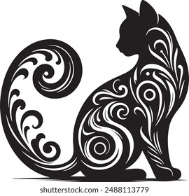 Cat silhouette vector illustration, Black and white