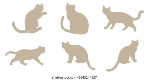 cat silhouette vector illustration collection. black silhouette on a white background showing various cat poses. ideal for pet themed designs