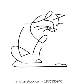 Cat silhouette vector line art illustration with geometric shape