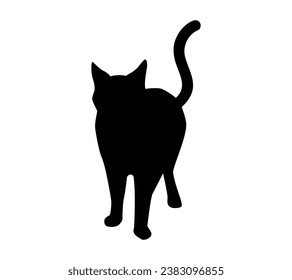 Cat silhouette. Vector silhouette of cat on white background. black cat isolated on white background. cutout cat. hand drawn design. vector illustration.