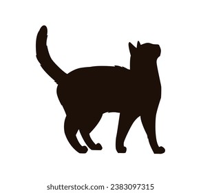Cat silhouette. Vector silhouette of cat on white background. black cat isolated on white background. cutout cat. hand drawn design. vector illustration.