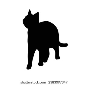Cat silhouette. Vector silhouette of cat on white background. black cat isolated on white background. cutout cat. hand drawn design. vector illustration.