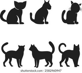 Cat silhouette vector set- Black cat