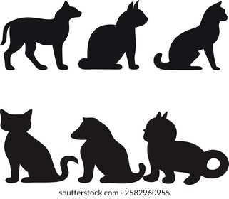 Cat silhouette vector set- Black cat