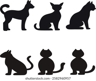 Cat silhouette vector set- Black cat