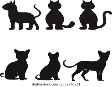 Cat silhouette vector set- Black cat